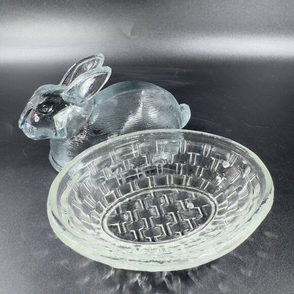 Clear Glass Bunny On A Nest Covered Dish Container Jar Box Storage Glass Box - Picture 5 of 13
